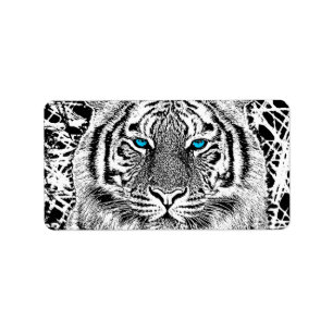 Black and White Blue Eyes Tiger Graphic Etiket