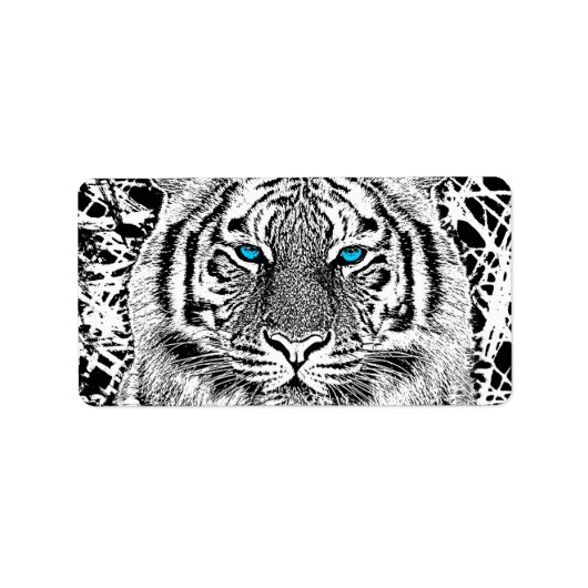 Black and White Blue Eyes Tiger Graphic Etiket (Voorkant)