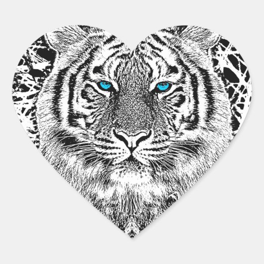 Black and White Blue Eyes Tiger Graphic Hart Sticker (Voorkant)