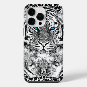 Black and White Blue Eyes Tiger Graphic iPhone 14 Pro Max Hoesje