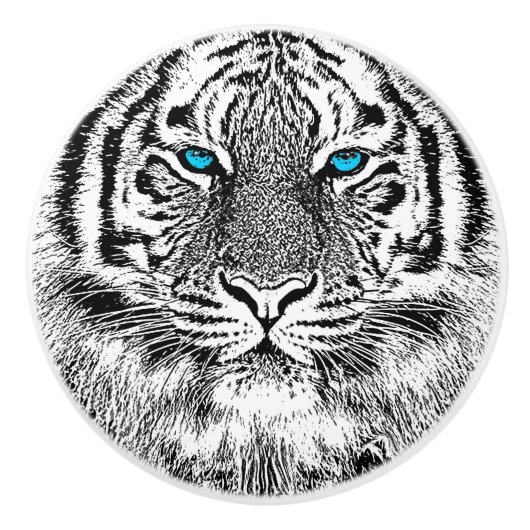 Black and White Blue Eyes Tiger Graphic Keramische Knop (Voorkant)