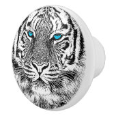 Black and White Blue Eyes Tiger Graphic Keramische Knop (Rechts)