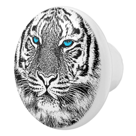 Black and White Blue Eyes Tiger Graphic Keramische Knop (Rechts)