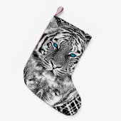Black and White Blue Eyes Tiger Graphic Kleine Kerstsok (Voorkant (Hangend))