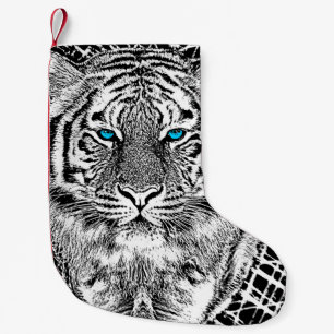 Black and White Blue Eyes Tiger Graphic Kleine Kerstsok