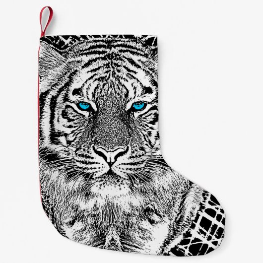 Black and White Blue Eyes Tiger Graphic Kleine Kerstsok (Voorkant)