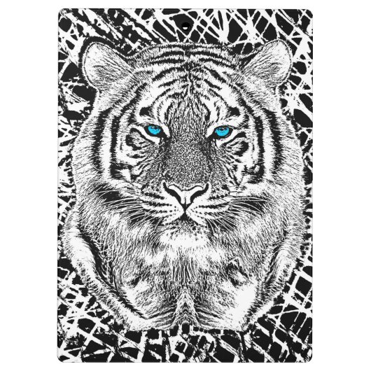 Black and White Blue Eyes Tiger Graphic Klembord (Achterkant)