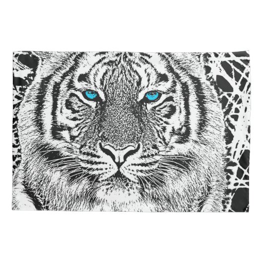 Black and White Blue Eyes Tiger Graphic Kussensloop (Achterkant-Links)