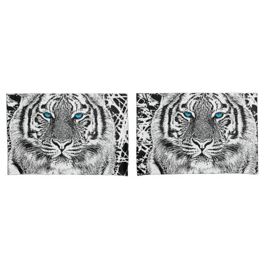 Black and White Blue Eyes Tiger Graphic Kussensloop (Voorkant-Set)