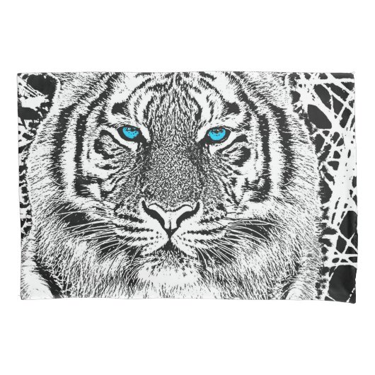 Black and White Blue Eyes Tiger Graphic Kussensloop (Voorkant-Links)