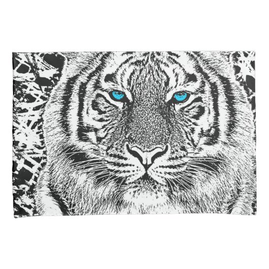 Black and White Blue Eyes Tiger Graphic Kussensloop (Voorkant-Rechts)
