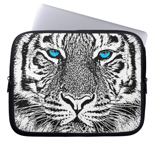 Black and White Blue Eyes Tiger Graphic Laptop Sleeve (Voorkant)