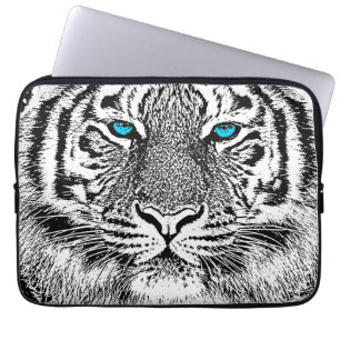 Black and White Blue Eyes Tiger Graphic Laptop Sleeve