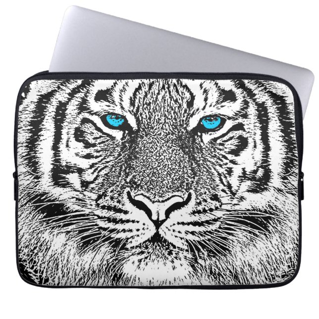 Black and White Blue Eyes Tiger Graphic Laptop Sleeve (Voorkant)