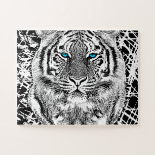 Black and White Blue Eyes Tiger Graphic Legpuzzel