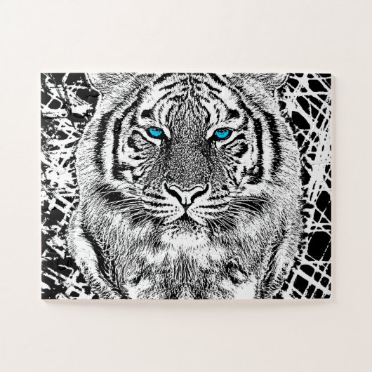 Black and White Blue Eyes Tiger Graphic Legpuzzel (Horizontaal)