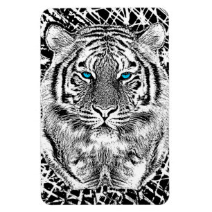 Black and White Blue Eyes Tiger Graphic Magneet