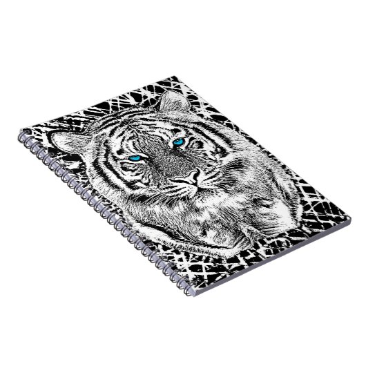Black and White Blue Eyes Tiger Graphic Notitieboek (Rechterzijde)