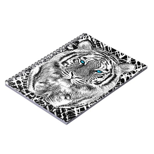 Black and White Blue Eyes Tiger Graphic Notitieboek (Linkerzijde)