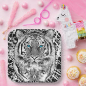 Black and White Blue Eyes Tiger Graphic Papieren Bordje (Feest)
