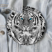 Black and White Blue Eyes Tiger Graphic Ronde Button 6,0 Cm (In situ)