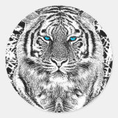 Black and White Blue Eyes Tiger Graphic Ronde Sticker (Voorkant)