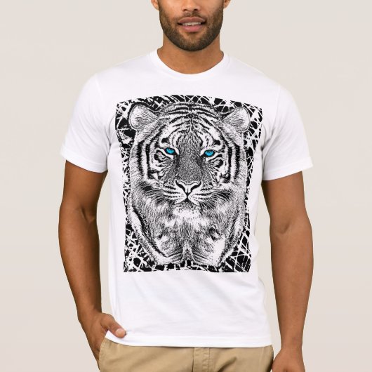 Black and White Blue Eyes Tiger Graphic T-shirt (Voorkant)