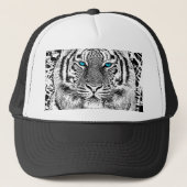Black and White Blue Eyes Tiger Graphic Trucker Pet (Voorkant)