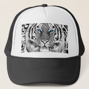 Black and White Blue Eyes Tiger Graphic Trucker Pet