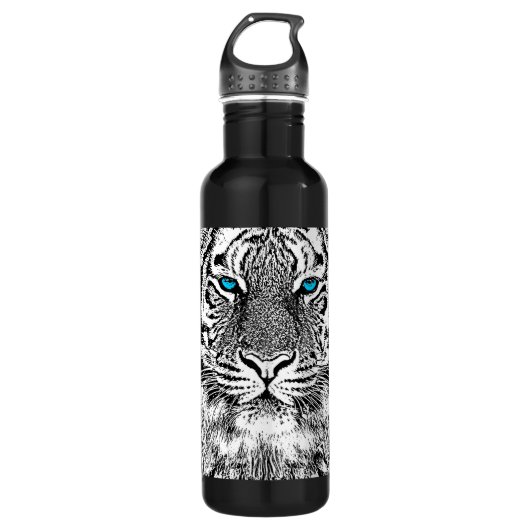Black and White Blue Eyes Tiger Graphic Waterfles (Voorkant)