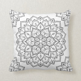 Black and White Boho Mandala Pillow Kussen