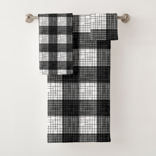 Black and White Bold Checkered Plaid Design Bad Handdoek