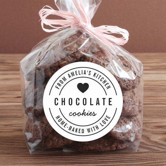 Black and White Bold Heart Thuisgebakken met liefd Ronde Sticker