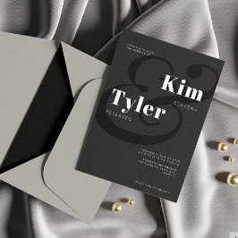 Black and white bold typography names wedding kaart