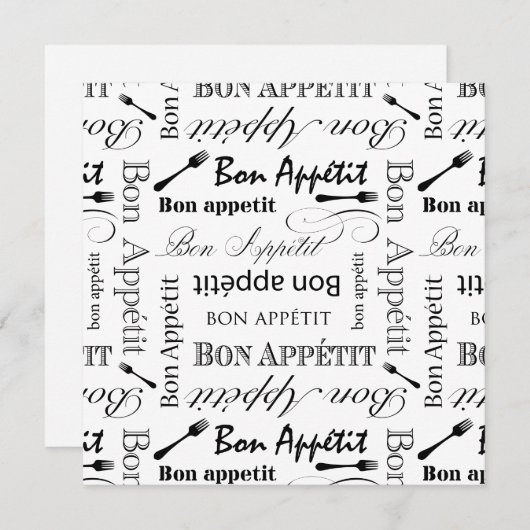 Black and White Bon Appetit  Kaart (Voorkant / Achterkant)