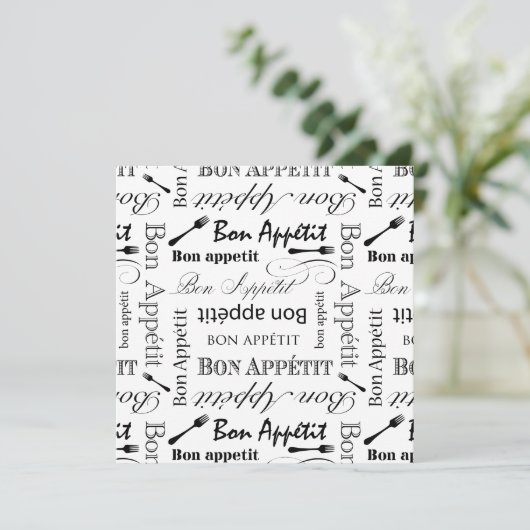 Black and White Bon Appetit  Kaart (Staand voorkant)