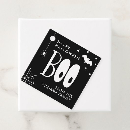 Black and White Boo Happy Halloween Bedankjes Labels (In situ)