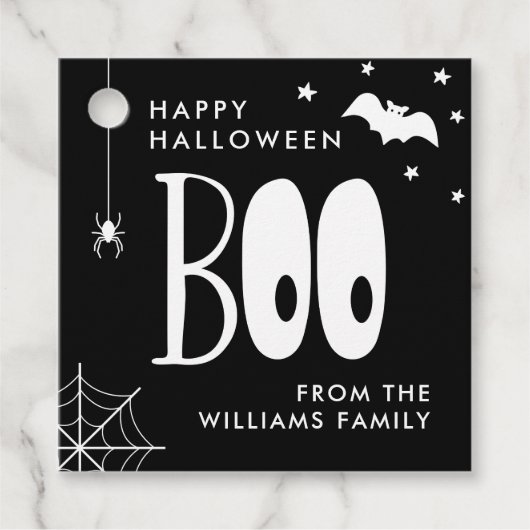 Black and White Boo Happy Halloween Bedankjes Labels (Voorkant)