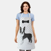 Black and White Boston Terrier Cartoon Dog & Name Schort (Gedragen)