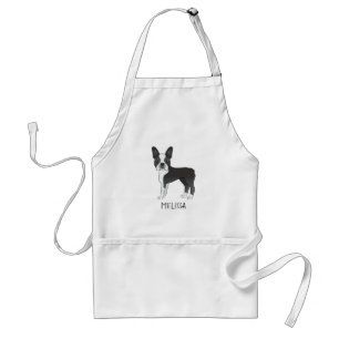 Black and White Boston Terrier Cartoon Dog & Name Standaard Schort