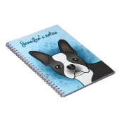 Black and White Boston Terrier Cartoon Dog op Blue Notitieboek (Rechterzijde)