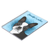 Black and White Boston Terrier Cartoon Dog op Blue Notitieboek (Linkerzijde)