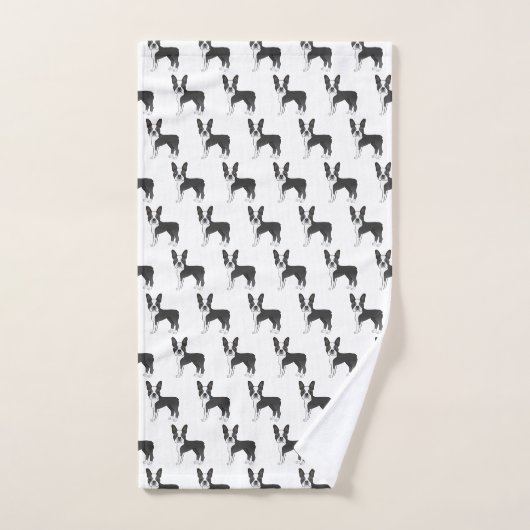 Black and White Boston Terrier Cartoon Dog Pattern Bad Handdoek (Handdoek)