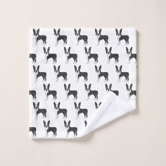 Black and White Boston Terrier Cartoon Dog Pattern Bad Handdoek (Wasdoekje)