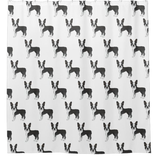 Black and White Boston Terrier Cartoon Dog Pattern Douchegordijn (Voorkant)