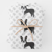 Black and White Boston Terrier Cartoon Dog Pattern Inpakpapier Vel (In situ)