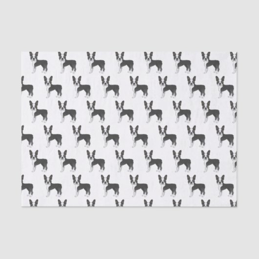Black and White Boston Terrier Cartoon Dog Pattern Tissuepapier (Voorkant)