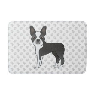 Black and White Boston Terrier Cartoon Dog & Paws Badmat