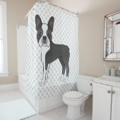 Black and White Boston Terrier Cartoon Dog & Paws Douchegordijn (In situ)