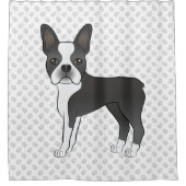 Black and White Boston Terrier Cartoon Dog & Paws Douchegordijn (Voorkant)